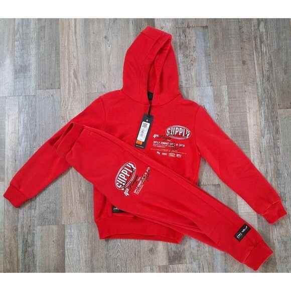Supply & Demand Kids Sz Small Red Logo Targon Jogger Pants & Pullover Hoodie Set - Picture 5 of 7